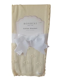 Baby Blanket BONBINI Crib Blanket 100% Natural Cotton Yellow Scalloped Edge - Picture 1 of 5