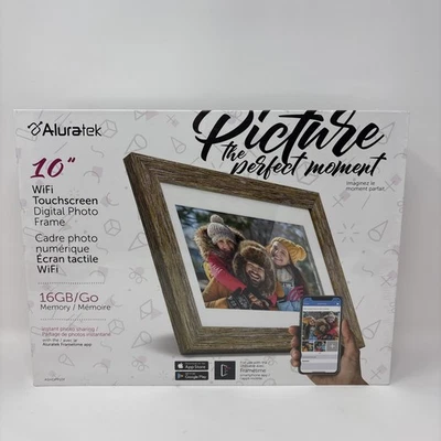 Aluratek 10” Digital Wood Photo Frame Auto Slideshow 16gb Wifi Touchscreen New - Image 1 of 4