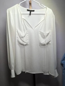 BCBG MAXAZRIA Camicetta donna manica lunga scollo a V/cravatta con tasche media - Foto 1 di 6