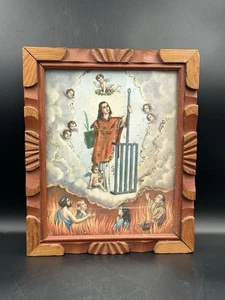 "Marco tallado a mano mexicano vintage estampado de iconos religiosos de San Lorenzo 11,75""" - Imagen 1 de 5