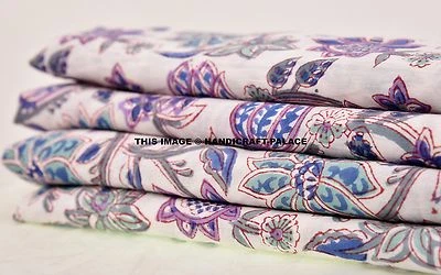5 Yards Indian Hand Block Floral Print Fabric 100% Cotton Natural Vegetable Art - Image 1 of 4