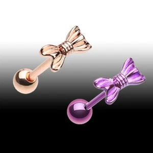 Sexy Anillo Lengua con Arco Oro Rosa Corbata Acero Barra Lengua Cuerpo Púrpura 14g Cuerpo Joyería - Imagen 1 de 3