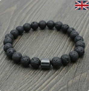 Lava Rock Hematite Bracelet Alleviate Anxiety Boost Mood Blood Flow 8mm Free P&P - Picture 1 of 3