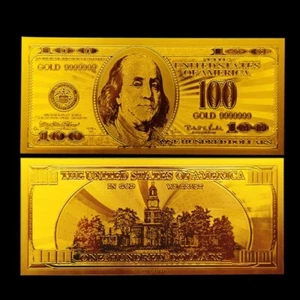 BILLETE DE EE. UU. 100 ULISSES BENJAMIN FRANKLIN CIEN DÓLARES ESTADOUNIDENSES LÁMINA DE ORO NUEVO COMO NUEVO - Imagen 1 de 1