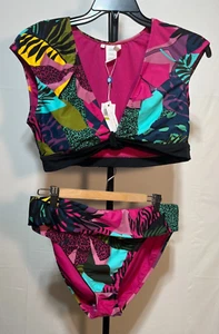 2 Pcs Set Bleu Rod Beattie 14 Women Swim Suit Jungle Book Cap Shoulder New NWT - Picture 1 of 9