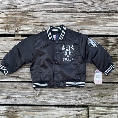 VTG Brooklyn Nets Kids Size 2T  JH Design Black/Gray Satin  Jacket New W/tags - Image 1 of 4