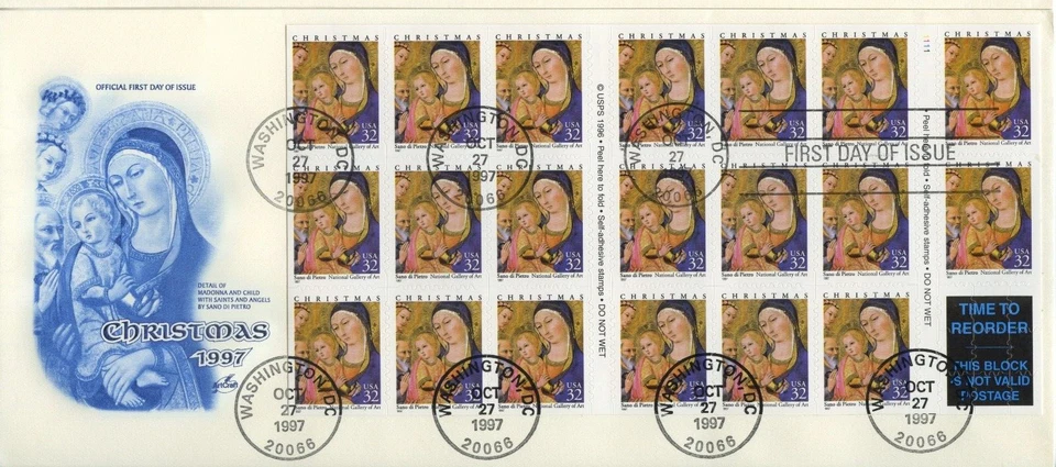 #3176A  ArtCraft  BOOKLET PANE OF 20 - CHRISTMAS-MADONNA AND  CHILD 1997 - Image 1 of 1