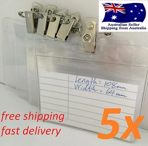5x Swivel Clear Plastic Horizontal Name Tag ID Card Holder with Clip Pin F601 - Picture 1 of 7
