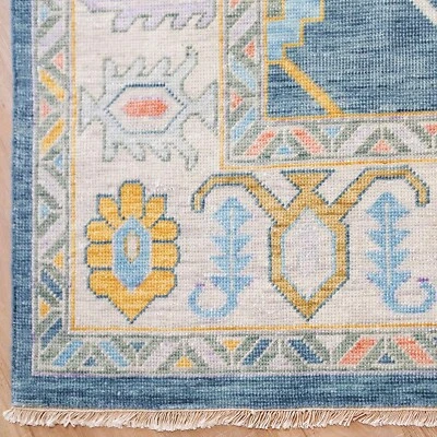 Hand Knotted Turkish Oushak Blue Rug 10x14 Area Floral Wool Rugs for Living Room - Image 1 of 4
