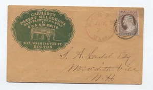 1850s Boston MA #11A green cameo illustrated ad cover Carharts melodeons [45.497 - Picture 1 of 3