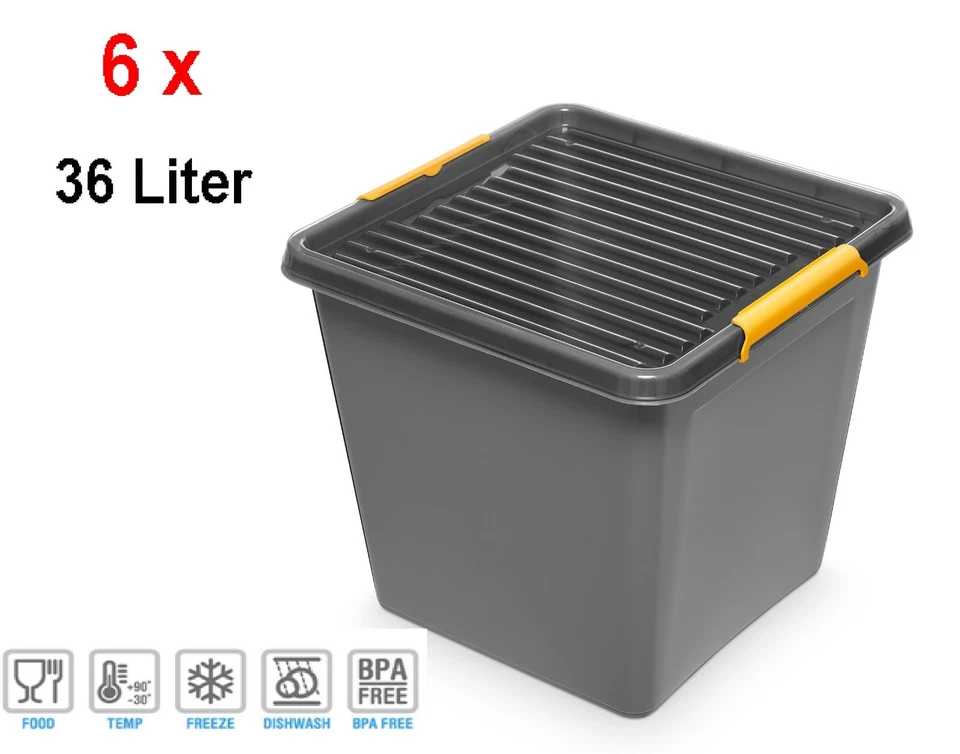 6x ORPLAST SolidStore box 36 litri con coperchio/clip - 39 x 39 x 35 cm - grigio - Immagine 1 di 1