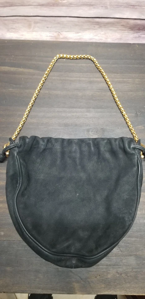 Bolso de mano De Vecchi Hamilton Hodge de cuero negro cadena dorada Italia Foto 1 de 4