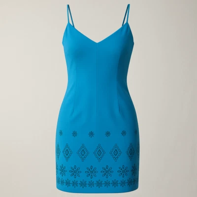 Vintage Rampage Slip Dress Women's 7 Blue Floral Beaded Back Zip Y2K 2000's Hoco - Image 1 of 4