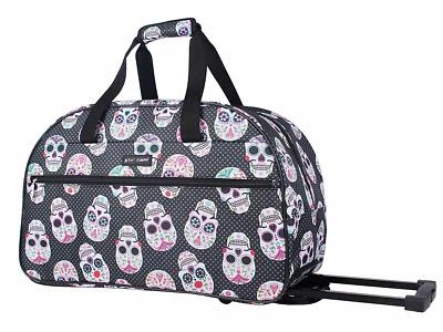 Betsey Johnson, Carry-On Luggage Sugar Skull Pattern | 22" Rolling Duffel Bag - Image 1 of 4
