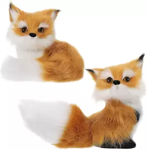 2 Pcs Simulation Fox Mini Toy Fur Animal Model Stuffed Ornament Static Action Fi - Picture 1 of 12