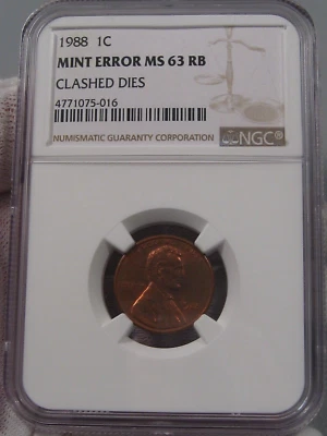 ERROR: 1988 Lincoln Penny Clashed Dies Over LIBERTY NGC MS63RB. #8 - Image 1 of 4