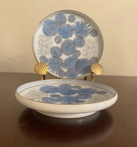 2 Fujita Kutani Shuho chrysanthemum floral Saucers /Plates 5”D Japan - Picture 1 of 6