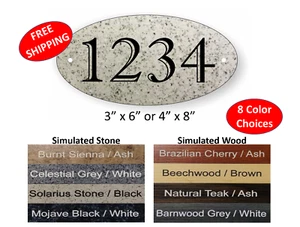 Oval House Number Sign, marble granite sign, wood sign, address sign HORIZONTAL - Picture 1 of 4
