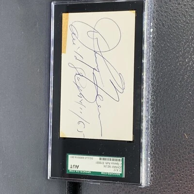 JOHNNY NEUN Signed 3x5 INDEX CARD UNASSISTED TRIPLE PLAY JSA, SGC Slabbed - Image 1 of 3
