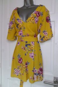 STUNNING...SIZE UK 16....BOLD YELLOW & DITSY FLORAL PLAY-SUIT....HOLIDAYS...LOOK
