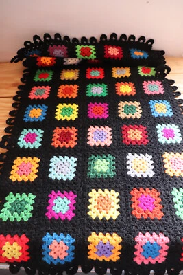 Vintage 70 Ancien patchwork laine ,napperon 48 X 97 cm - Photo 1/2