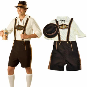 Men Bavarian Lederhosen German Oktoberfest Traditional Shorts Beer Guy Costume - Picture 1 of 8