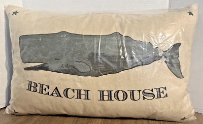 Creative Co-Op Whale Throw Pillow 24" L | NWT Beach House  | Coastal Nautical - Image 1 of 3