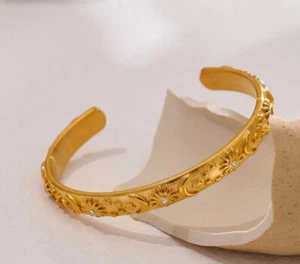 Plated Sun Moon Star Celestial Cuff Bracelet/Earrings Jewelry Cubic Zircon Women - Picture 1 of 16