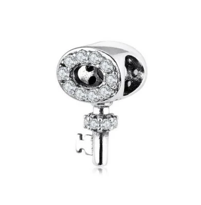 Charm Perle Schlüssel 925 Silber Steinchen - Anhänger für Pandora Armband - Bild 1 von 2