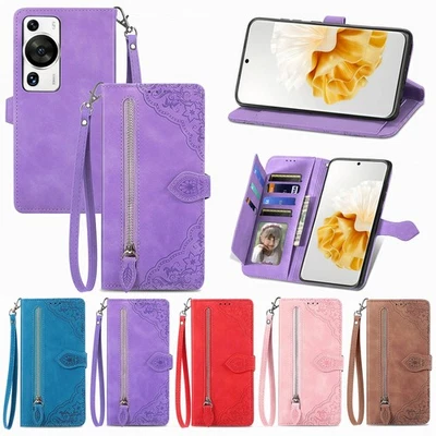 Zipper Wallet Case Cover With Strap For Huawei Pura 80 Ultra 70 Pro Pro+ P60 Pro - Image 1 of 4