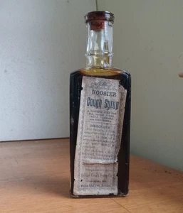 1890 RARE HOOSIER COUGH SYRUP INDIANAPOLIS RARE LABELED 1890 PANELED BOTTLE - Picture 1 of 5