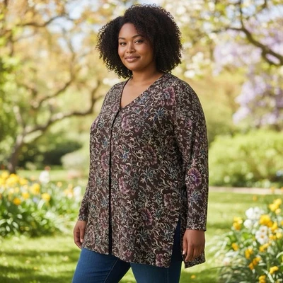 Blusa Vintage Valerie Stevens Seda Floral Talla 2X Romántica Oscura Ligera Foto 1 de 4