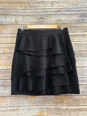 Falda BCBGMaxAzria para mujer talla 8 negra con volantes en capas nueva con etiquetas Foto 1 de 4