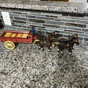 Vintage Coca-Cola Clydesdale Team Wagon Cast Iron 4Horses 1 Driver 8 Crates - Picture 1 of 10