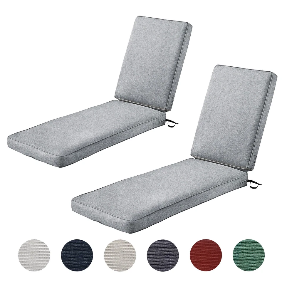 2x Patio Chaise Lounge Cushion Water-Resistant w/3" Thickness High-density Foam - Image 1 of 4
