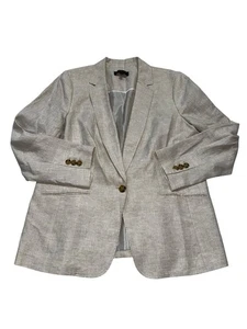 Talbots 100% Linen Blazer Jacket Size 16 Beige Career Preppy Old Money Flaw - Picture 1 of 13