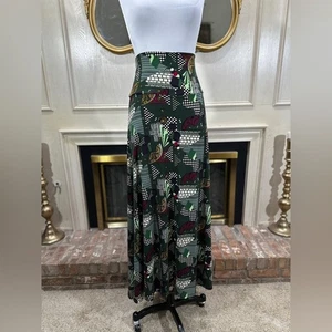 LuLaRoe Women’s Maxi Skirt L Green Abstract Geometric High Waist Long NWT - Picture 1 of 13
