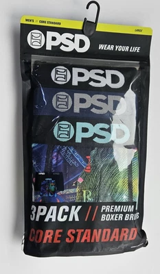 PSD Men's L 36-38 Boxer Briefs Underwear 3 Pack Premium 3 Pr Black Blue NWT - Image 1 of 3