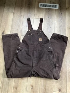 Carhartt Bib Overalls Brown Double knee Quilted Insulated R27 DKB Size 42x32 USA - Picture 1 of 13