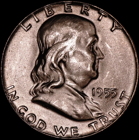 1955 Franklin Half Dollar Silver Brilliant Uncirculated, As Shown 821 Cover