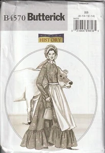 UNCUT Butterick B4570 Size 8-14 Making History Prarie Dress, Apron, & Bonnet - Picture 1 of 3