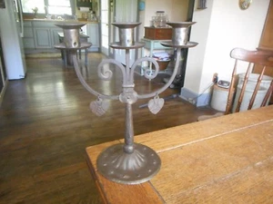 Candelabro Vintage Primitivo Portavelas de Hierro Forjado-CORAZONES COLGANTES-Alemania - Imagen 1 de 8