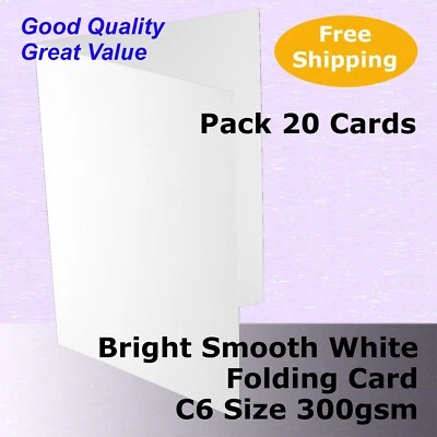 20 x C6 Scored Folding White Smooth Card 300gsm folds - 110x155mm #L5522A #DGLL - image 1 of 4