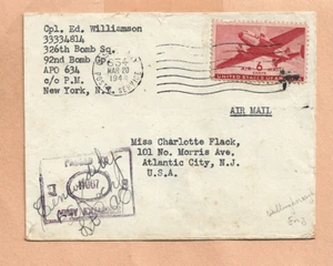 Segunda Guerra Mundial Correo Militar Apo 634 326ª BOMBA SQ 1944 INGLATERRA CENSURADA - Imagen 1 de 1