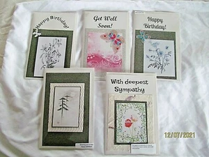 5 verschiedene handgemachte Grußkarten - 3 Geburtstag, 1 Mitgefühl, 1 gut werden #2 - Bild 1 von 7