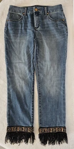 Chicos So Slimming Girlfriend Slim Leg Ankle Jean Size 0 Bead Fringe Boho 90s - Picture 1 of 8