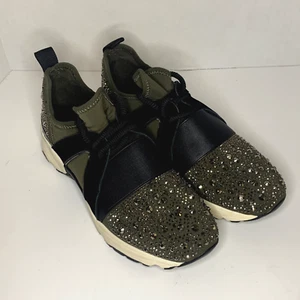 Carvela by Kurt Geiger Size 6.5/37 EU Sneakers Mountain Green/Black Bling Shoes - Picture 1 of 17