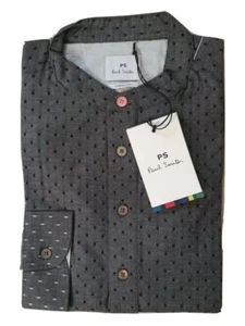 PAUL SMITH GRANDAD SHIRT Henley Grey Polkadot Mens S Rrp £145 - Picture 1 of 12