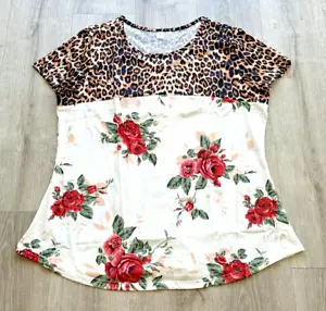 Beautiful Floral and Leopard Print Soft Stretchy Women's XL Summer Shirt - Picture 1 of 7