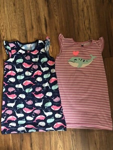 2 Girls Carter's Navy Whale Nightgowns Size 4-5 GUC - Picture 1 of 4